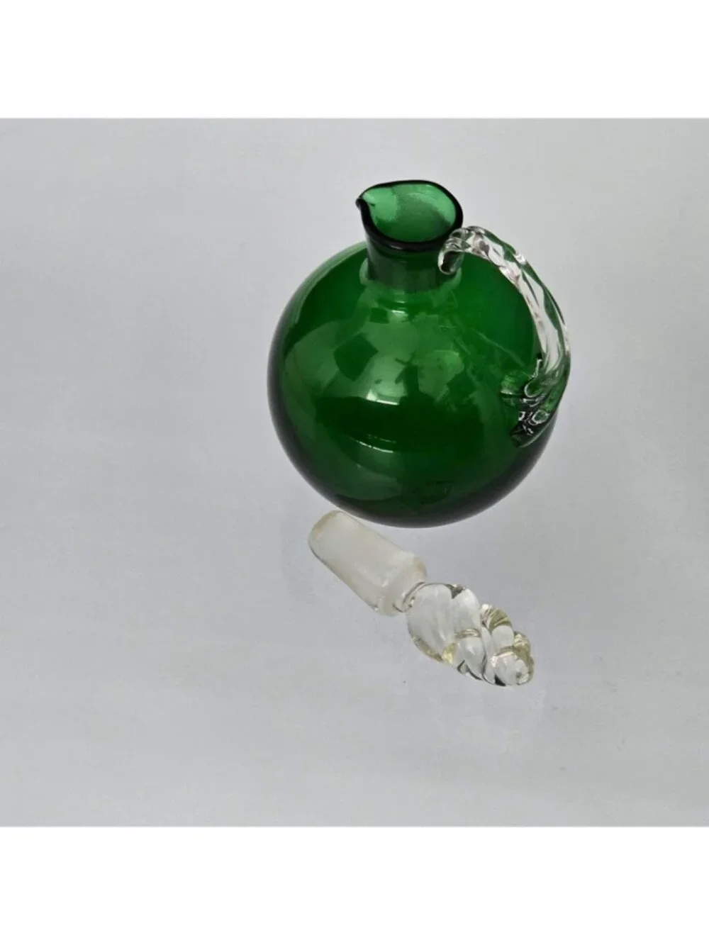 Emerald Green Art Glass Vintage Cruet 5 Inch Murano ? READ Small Flaw